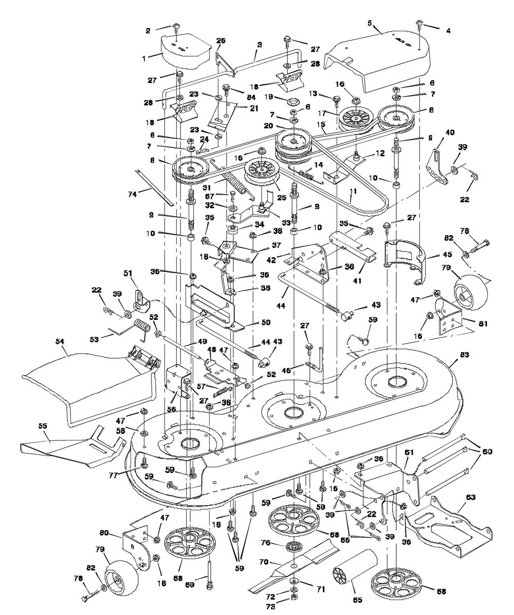 Mower Housing Diagram and Parts List for 46379A 1997 Briggs and Stratton Lawn Tractor
